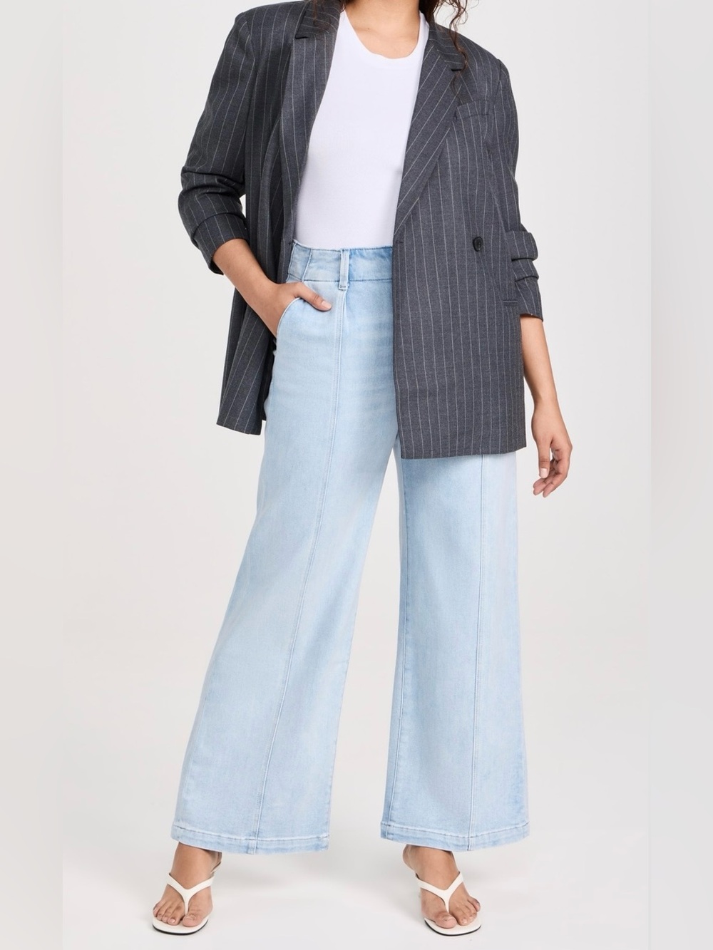 Paige Brooklyn High-Rise Wide Leg Light Blue Jeans for Women, Trouser Style, 31 - Picture 16 of 16